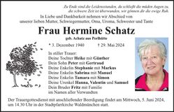 Traueranzeige Hermine Schatz