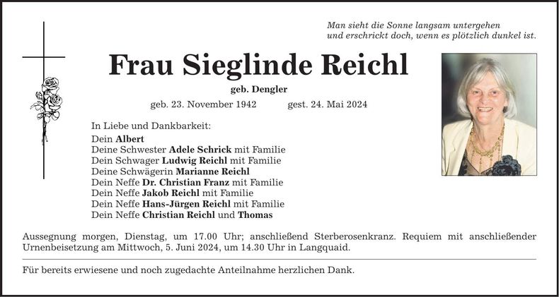 Traueranzeige Sieglinde Reichl