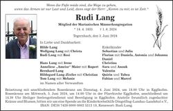 Traueranzeige Rudi Lang