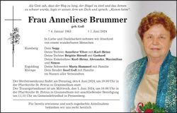 Traueranzeige Anneliese Brummer