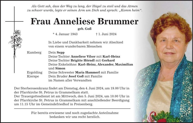 Traueranzeige Anneliese Brummer