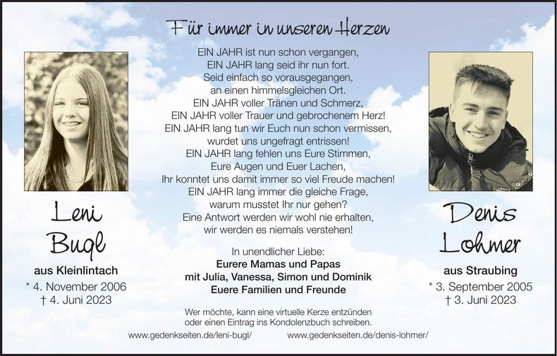 Traueranzeige Leni - Denis Bugl - Lohmer