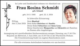 Traueranzeige Rosina Schmidt