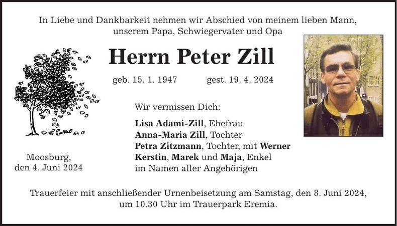 Traueranzeige Peter Zill