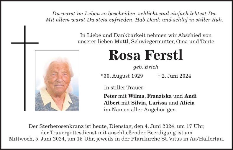 Traueranzeige Rosa Ferstl