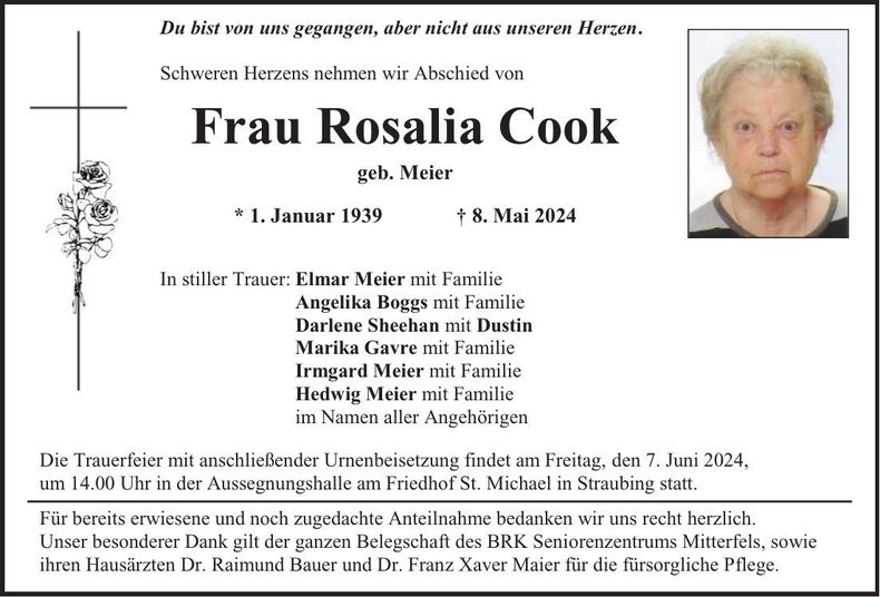 Traueranzeige Rosalia Cook