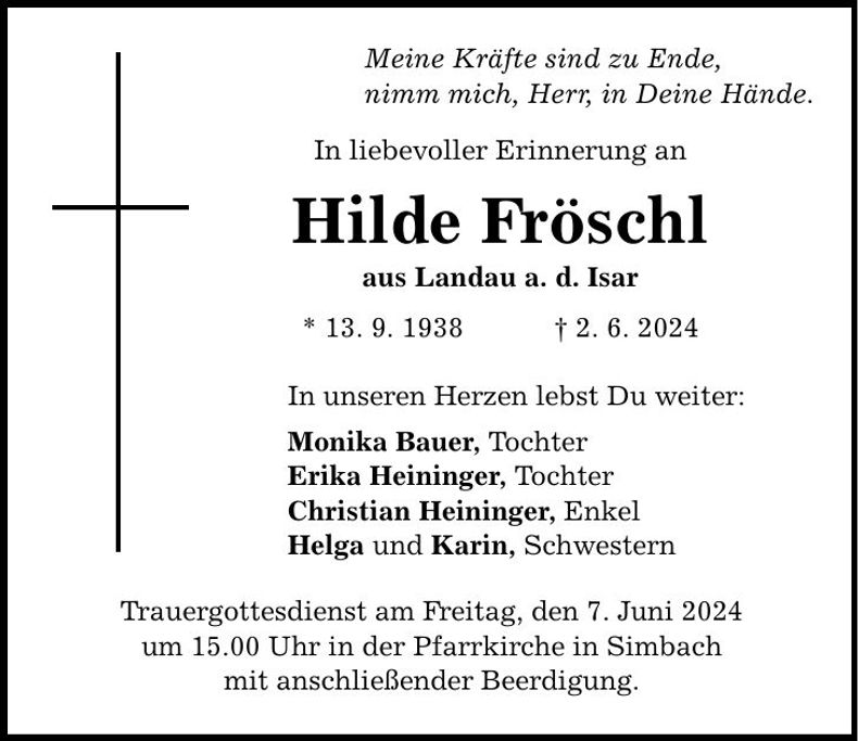 Traueranzeige Hilde Fröschl