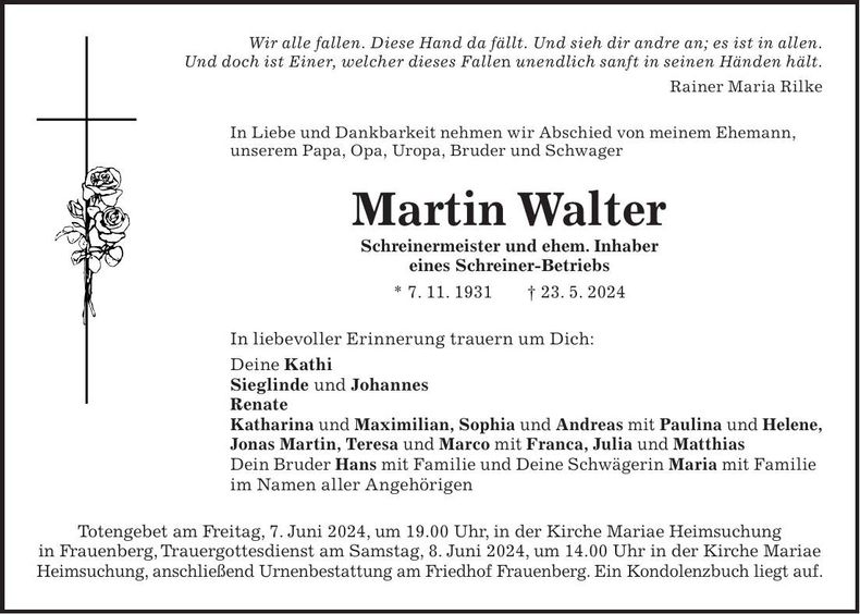 Traueranzeige Martin Walter
