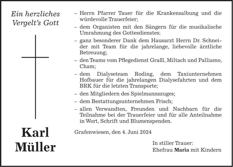 Traueranzeige Karl Müller