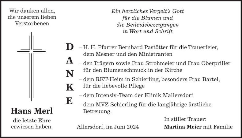 Traueranzeige Hans Merl