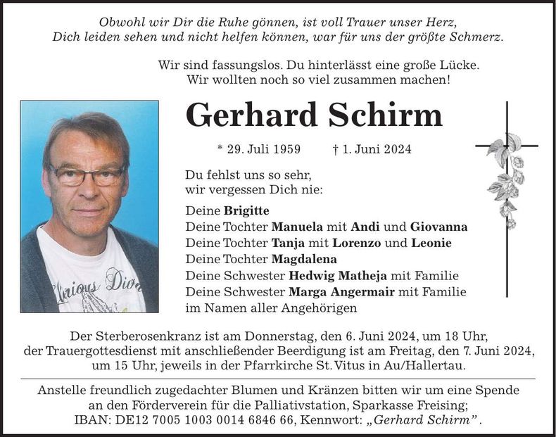 Traueranzeige Gerhard Schirm