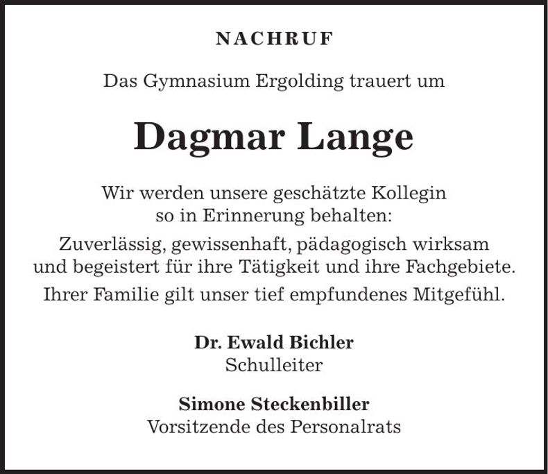 Traueranzeige Dagmar Lange