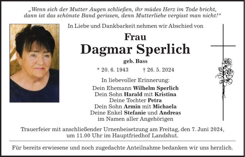 Traueranzeige Dagmar Sperlich