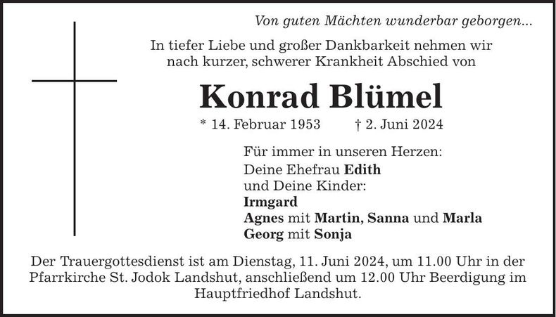 Traueranzeige Konrad Blümel