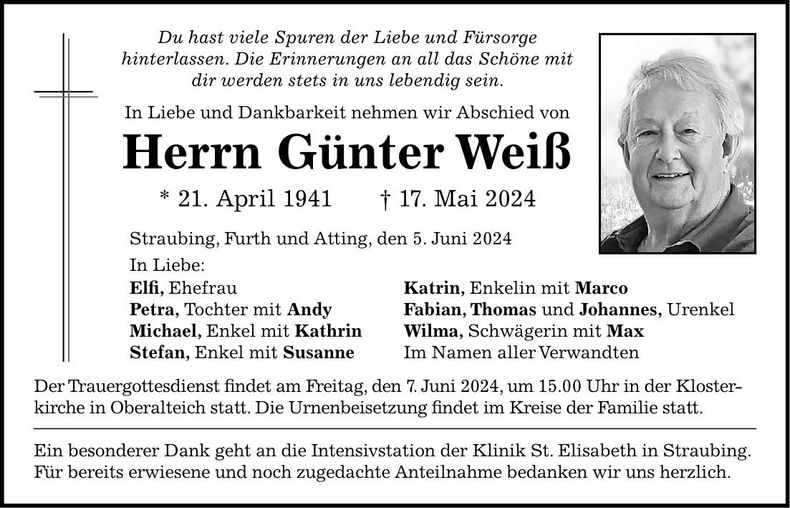 Traueranzeige Günter Weiß