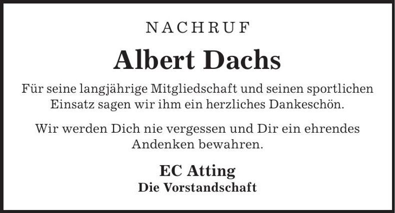 Traueranzeige Albert Dachs