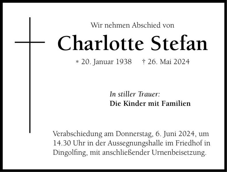 Traueranzeige Charlotte Stefan