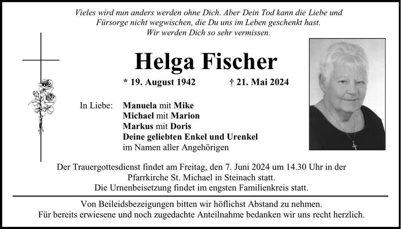Traueranzeige Helga Fischer