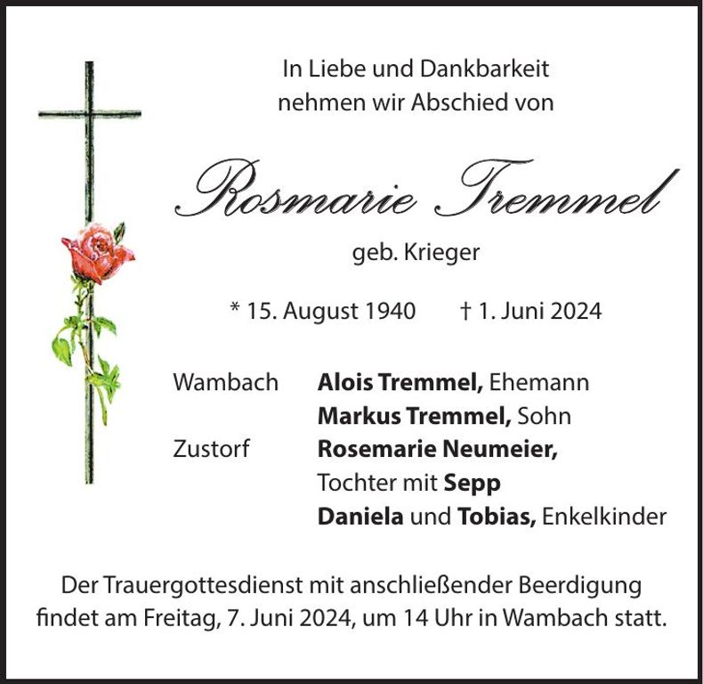 Traueranzeige Rosmarie Tremmel