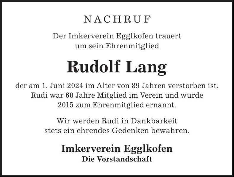Traueranzeige Rudolf Lang