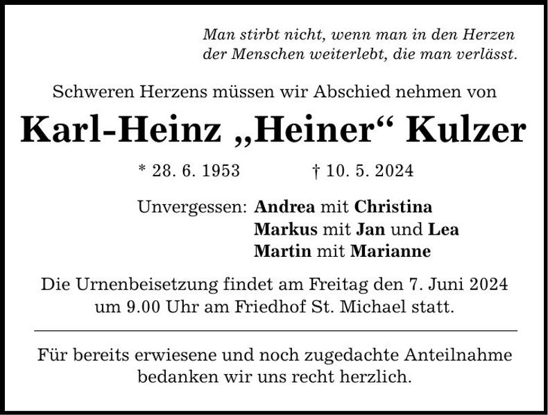 Traueranzeige Karl-Heinz Kulzer