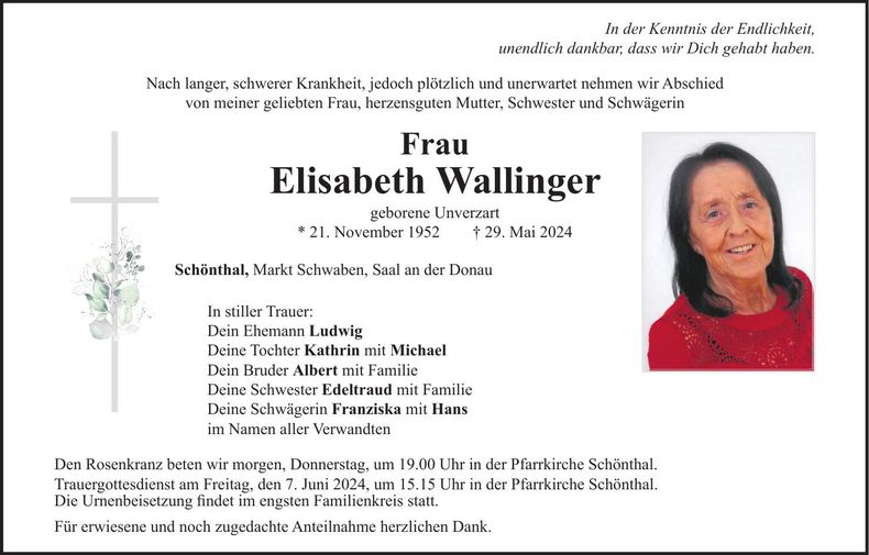 Traueranzeige Elisabeth Wallinger