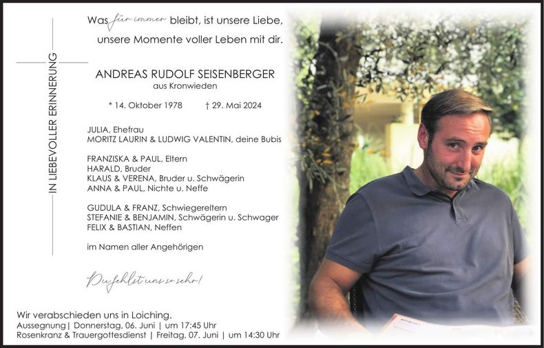 Traueranzeige Andreas Rudolf Seisenberger