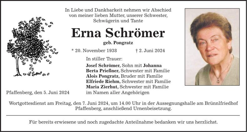 Traueranzeige Erna Schrömer