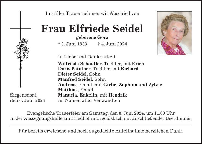Traueranzeige Elfriede Seidel
