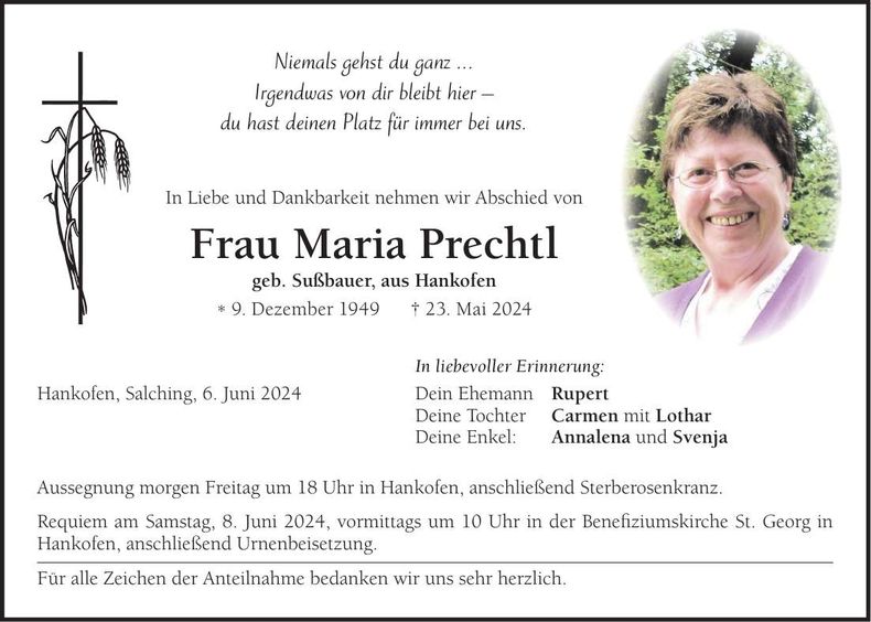 Traueranzeige Maria Prechtl