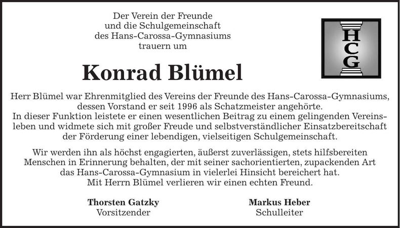 Traueranzeige Konrad Blümel