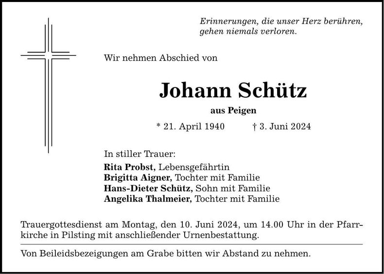Traueranzeige Johann Schütz