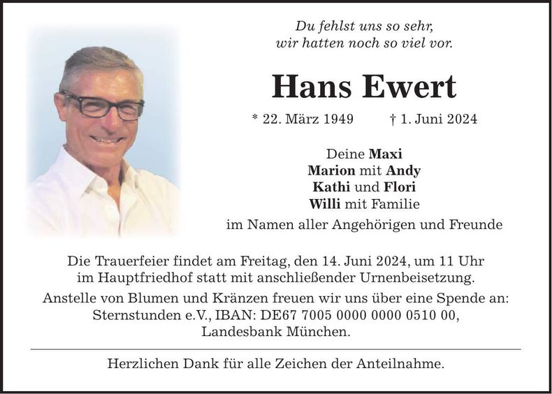 Traueranzeige Hans Ewert