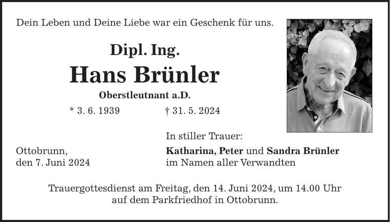 Traueranzeige Hans Brünler