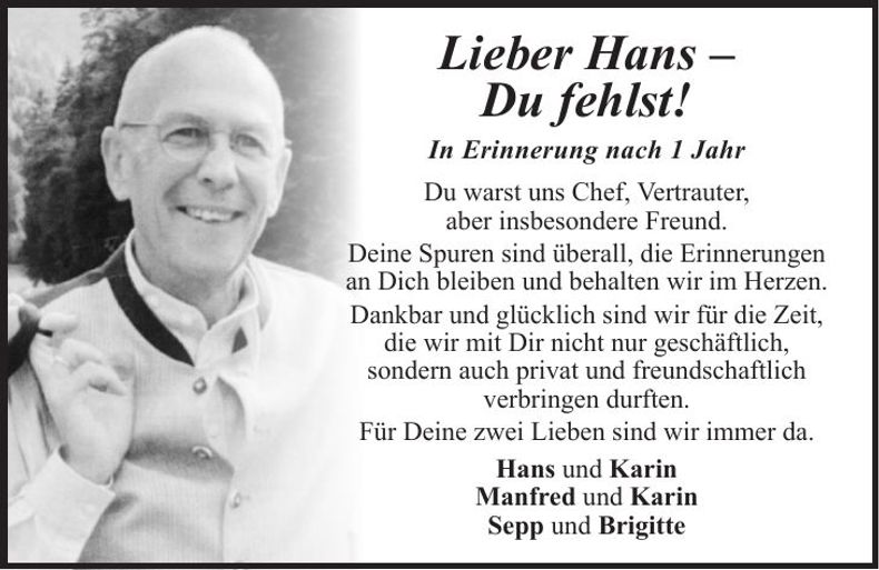 Traueranzeige Hans Ach