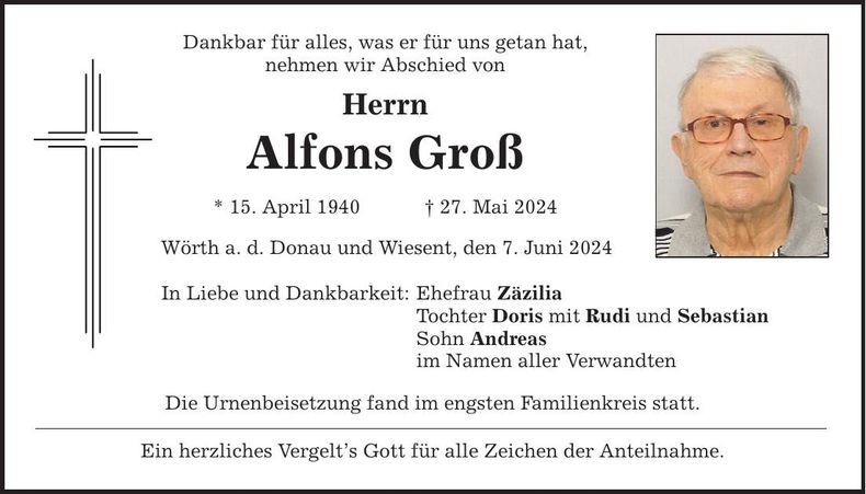 Traueranzeige Alfons Groß