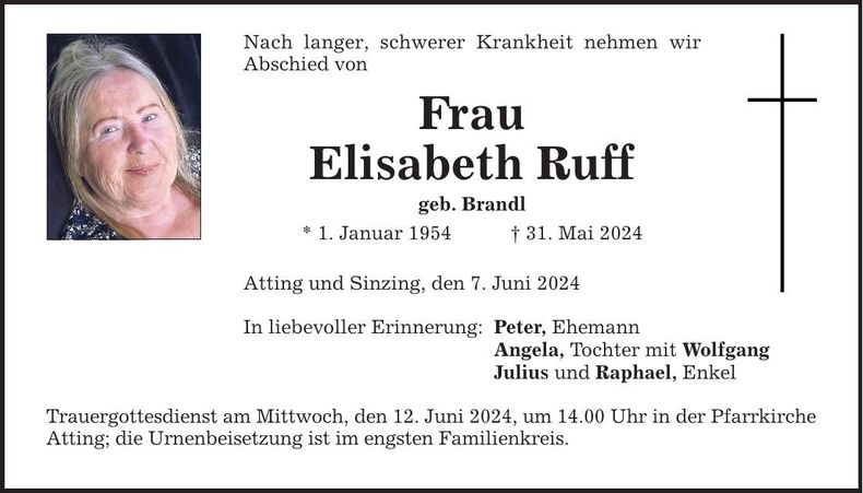Traueranzeige Elisabeth Ruff