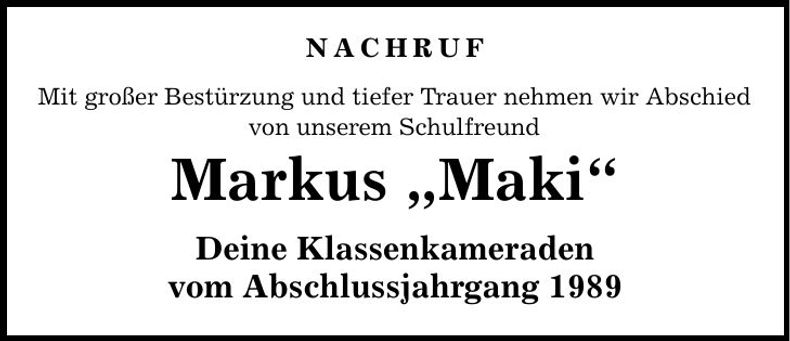 Traueranzeige Weingartner Markus