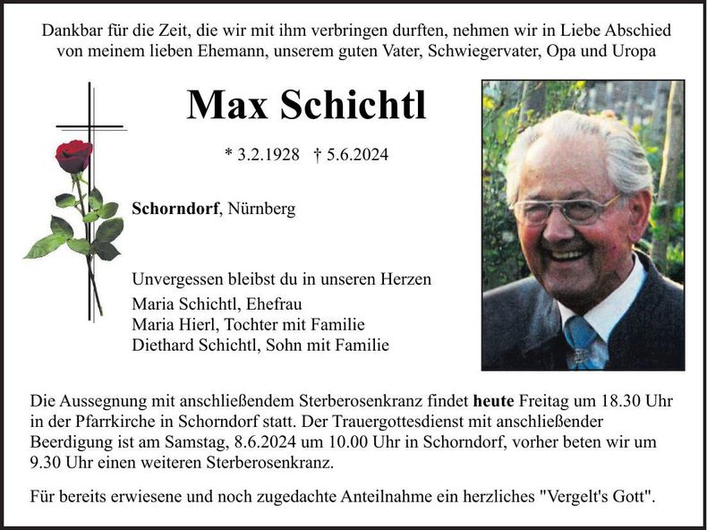 Traueranzeige Max Schichtl