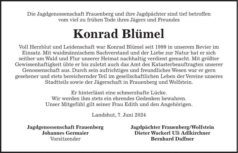 Traueranzeige Konrad Blümel