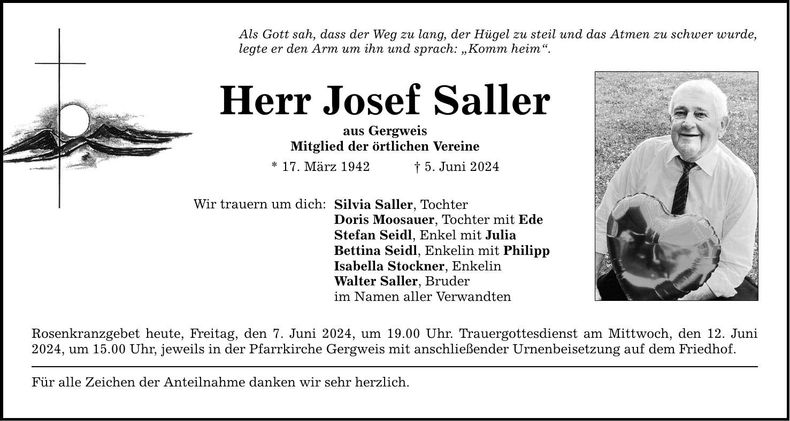 Traueranzeige Josef Saller