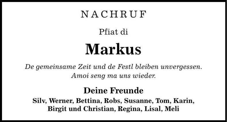 Traueranzeige Markus Weingartner