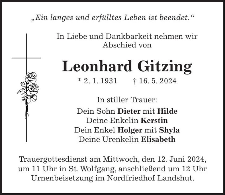 Traueranzeige Leonhard Gitzing
