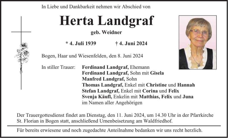 Traueranzeige Herta Landgraf