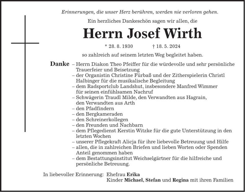 Traueranzeige Josef Wirth
