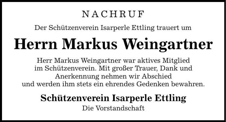 Traueranzeige Markus Weingartner