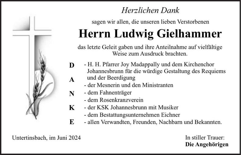 Traueranzeige Ludwig Gielhammer