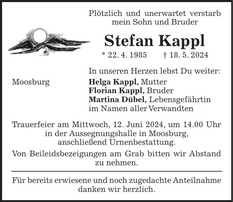Traueranzeige Stefan Kappl