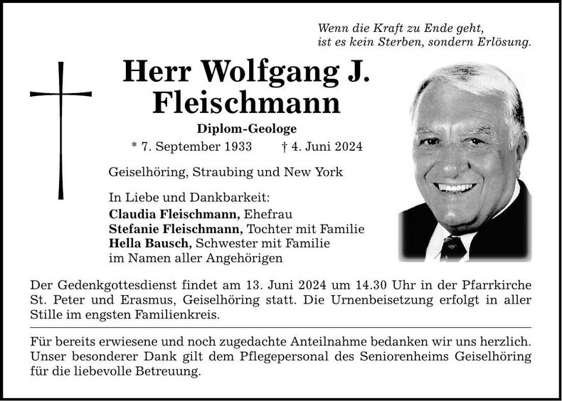 Traueranzeige Wolfgang J. Fleischmann
