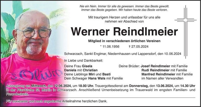 Traueranzeige Werner Reindlmeier